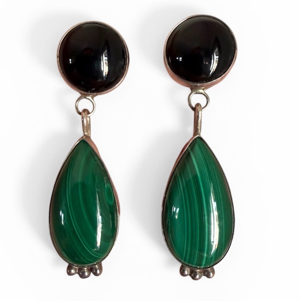 Navajo Turquoise Stone Sterling Silver Dangle Earrings Signed DL Garcia